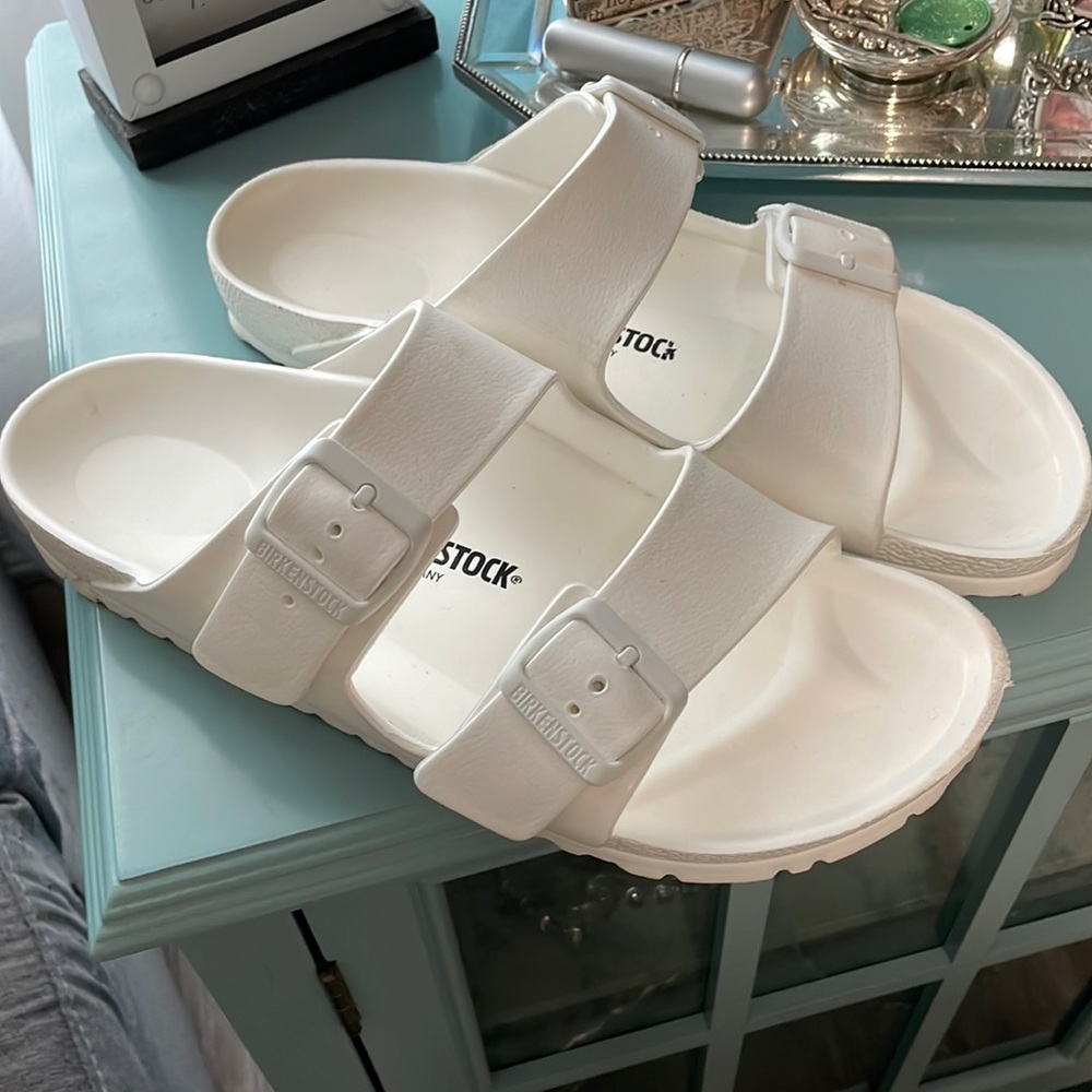 Birkenstock white Arizona EVA water slides
